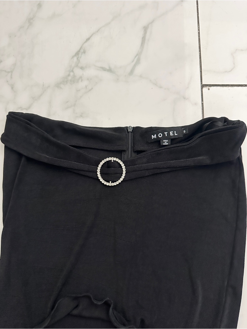 Motel Rocks Black Mini Skirt with Rhinestone Buckle - Picture 3 of 3